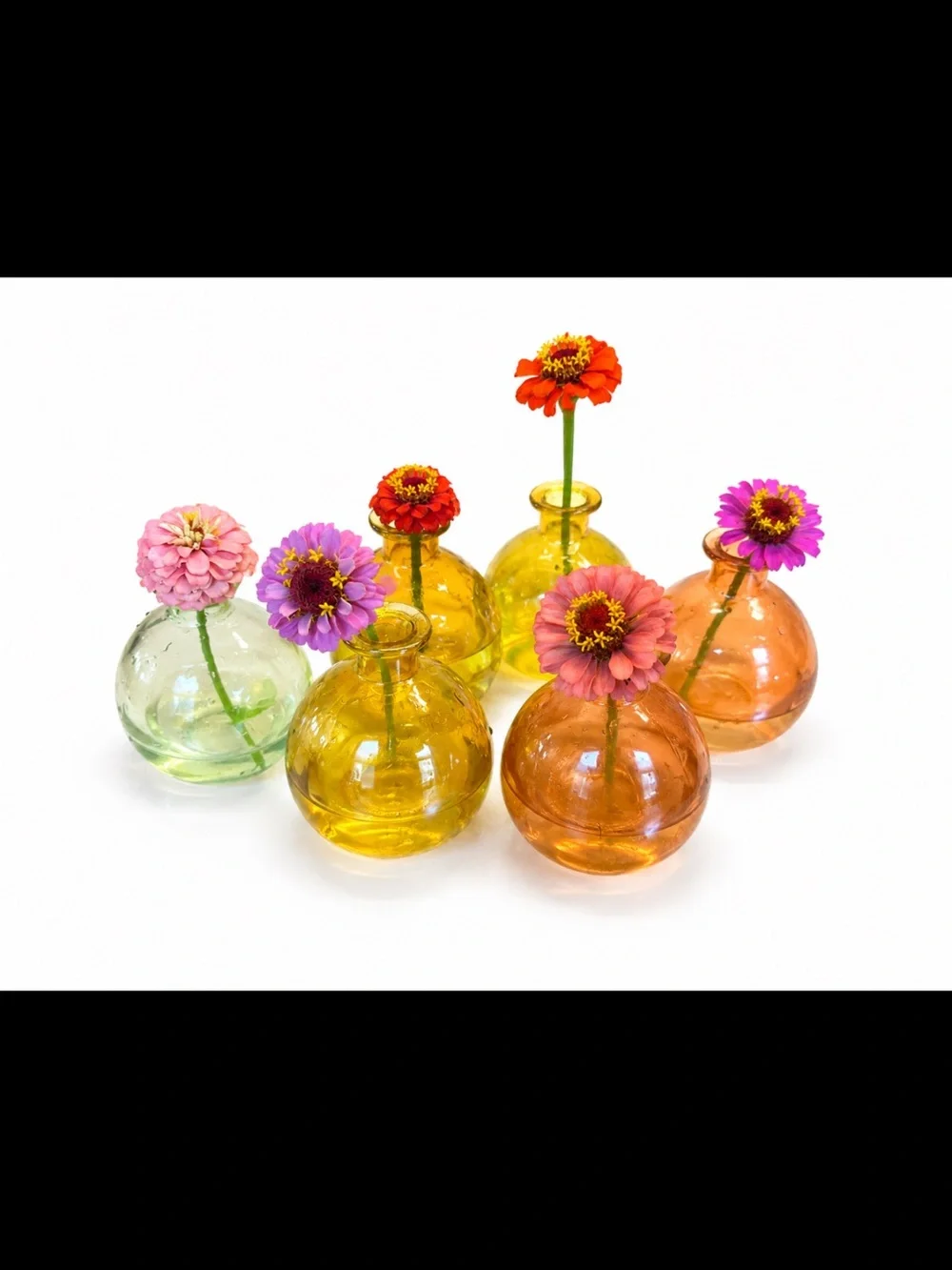 Art Glass Bud Vases - Set of 8 (Yellow, Orange, Green)